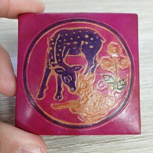 VTG Pink Leather Embossed Fold Out Coin Snap Pouch Momma baby dear India
